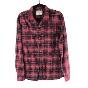 Jachs Mfg Co Mens Flannel Shirt Button Up Long Sleeve Cotton Plaid Red Black L